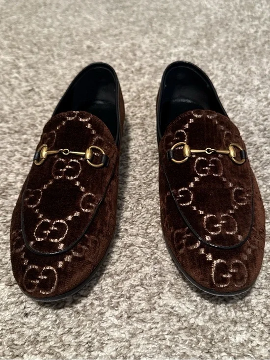 Gucci Brown Velvet Horsebit Loafers - Picture 1 of 9